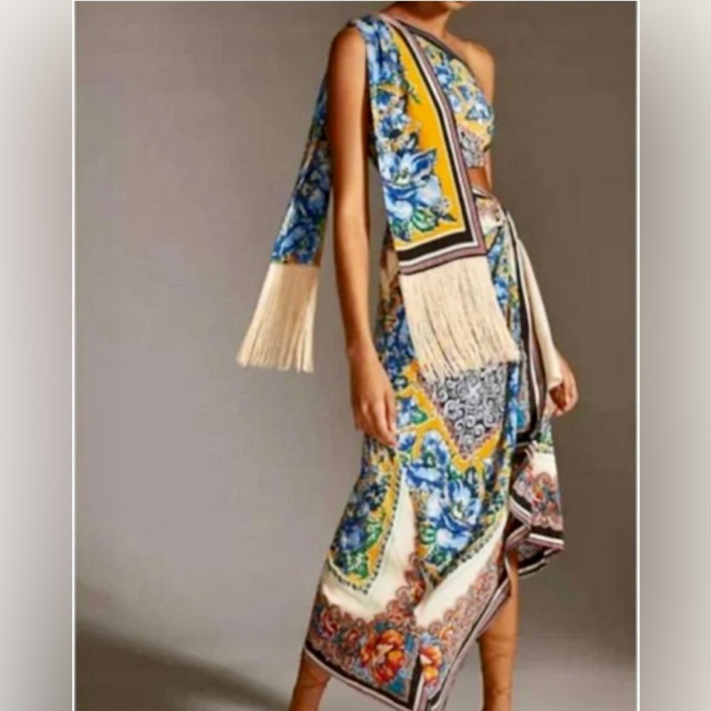 Anthropologie Silk One Shoulder Scarf Dress NWOT